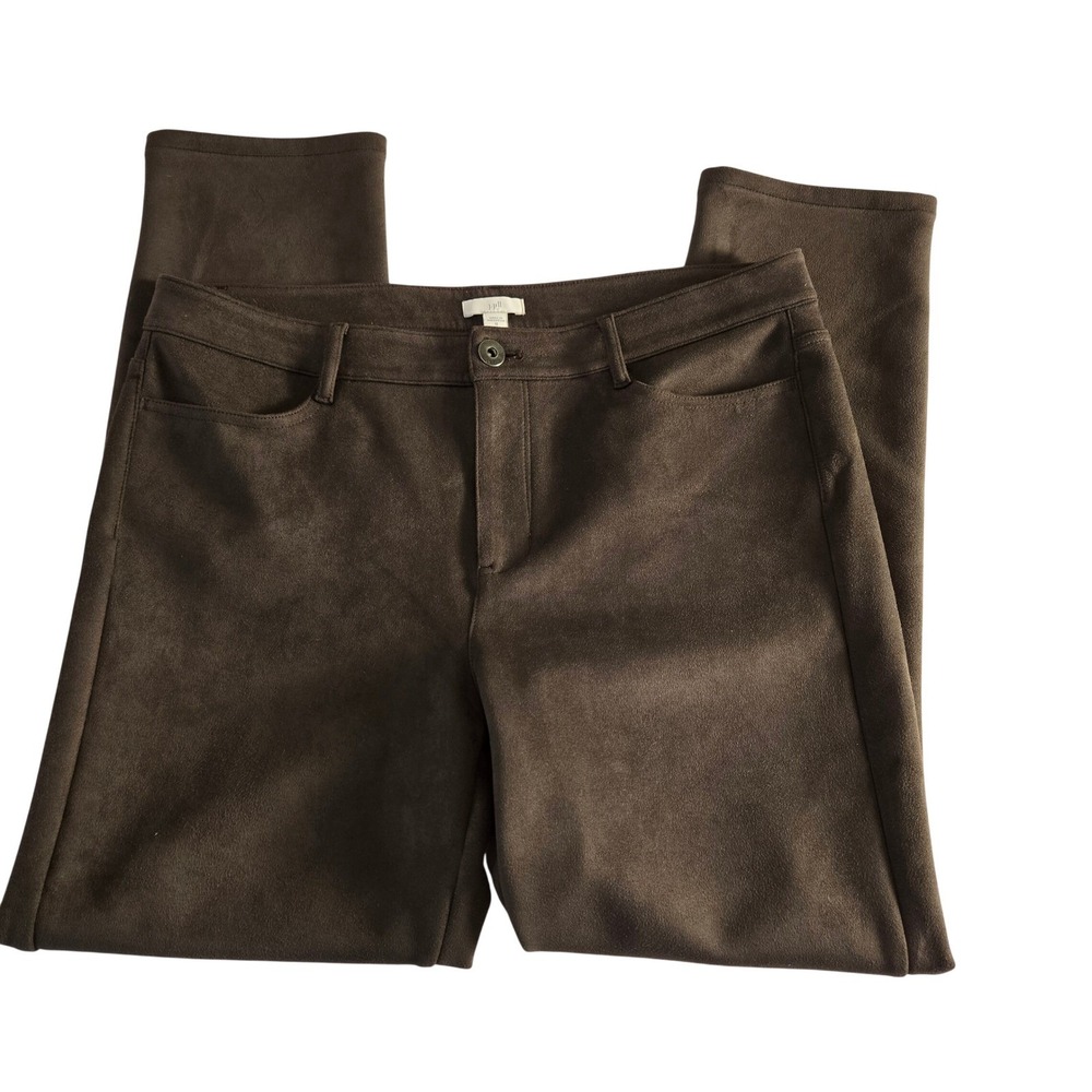 J Jill Womens Micro Suede Pants Mocha Brown Size‎ 12 Slim Leg Business Chic